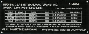 Boat Trailer Manufacturing Plate